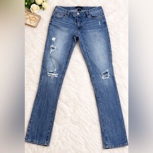 White House Black Market Blue Distressed Straight Leg Jeans